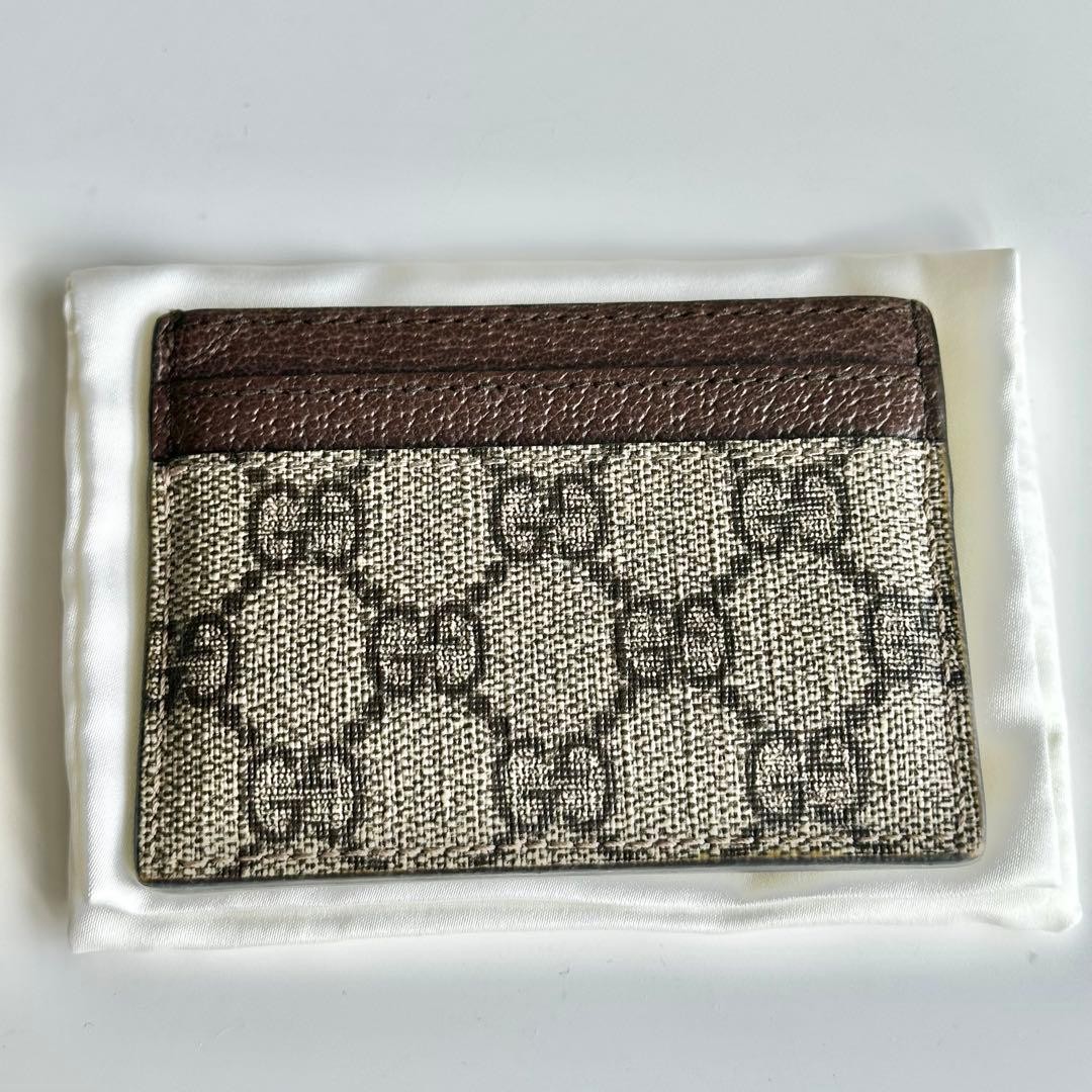 Gucci GG Logo Card Case Brown Canvas Leather Cardholder with 4 Slots thumbnail 3