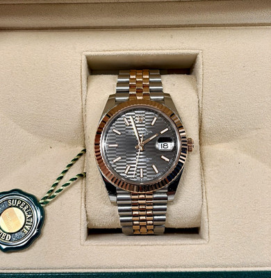 Rolex Datejust Two-Tone Fluted Bezel Gray Dial Jubilee Date Box Papers