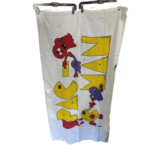 Vintage Pac Man Grafik Strandtuch 55" x 30" 100% Baumwolle *WIE FEHLERHAFT