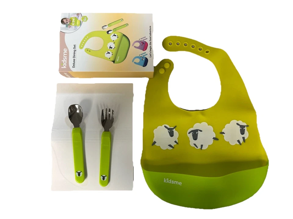 Juego de comedor para bebé Kidsme utensilios de alimentación kit de vajilla sin BPA, verde lima Foto 2 de 4