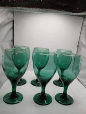 Vintage Libbey Juniper Green Teardrop Gold Rim Wine/Water Glasses Set Of 6 (L2)