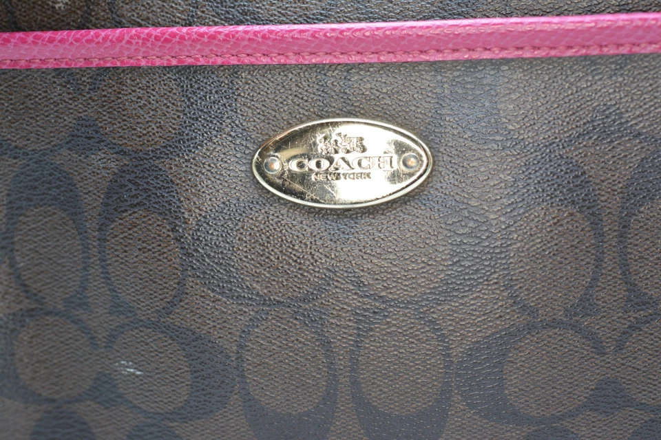 Coach Signature File Bag - Brown/Black/Raspberry, Very Nice Condition!! - Image 2 of 4