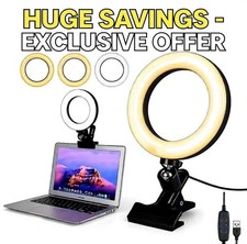 6" Clip-On Ring Light USB 3 Color 10 Brightness Clamp Laptop Zoom TikTok