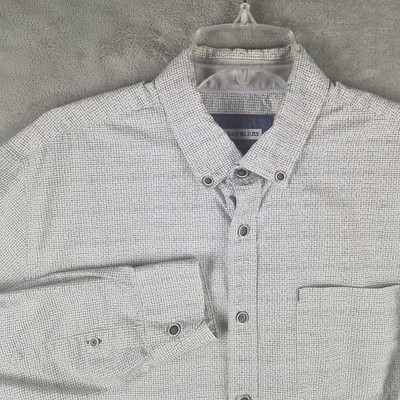 32 Bar Blues Micro Grid Shirt Mens Large Gray White Long Sleeve Musical Notes 