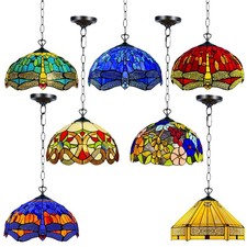 16 Inch Tiffany Style Stained Glass Ceiling Pendant Light Shade Multicolour UK