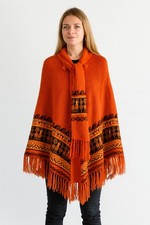 Tejidos Intihuatana Vtg Alpaca Poncho Cusco Peruvian Orange Aztec Fringe Boho OS