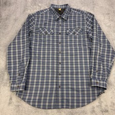 Eddie Bauer Flannel Shirt Men XL Tall Blue Yellow Plaid Travex Button Up Front