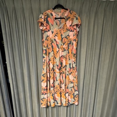SHEIN Multicolor Tropical Floral V-Neck Cap Sleeve Midi Dress 4XL Women