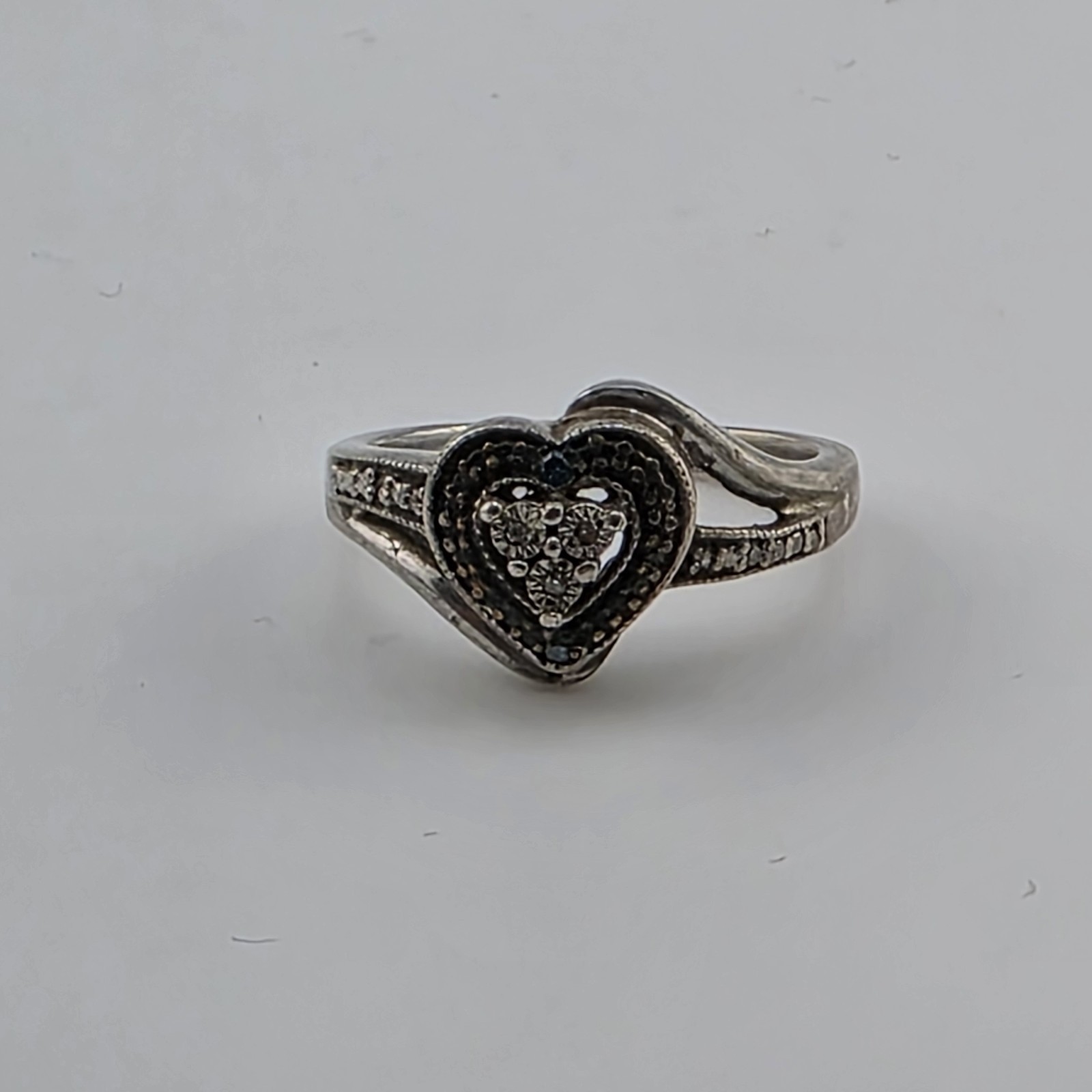 Sterling Silve Ring Heart Solid 925 Colorless Blu… - image 10