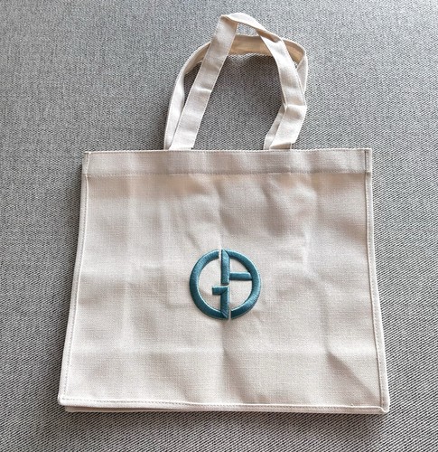 Giorgio Armani Beauty Canvas Beach Tote Shopping Bag With Teal Log- 16x14” New