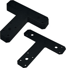 6 Pack T Shaped Plate, Black Flat Tee Mending Plate Bracket Straight Fixing Repa