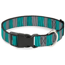 Plastic Clip Collar Cheshire Cat Stripes Gray/Teal/Black WIDE-Large 20-31"