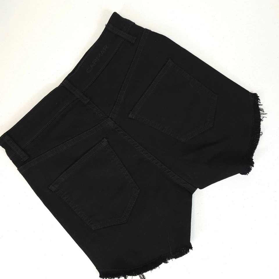 Pantalones Cortos de Jean Carmar Para Mujer 25 Negros Denim Envejecido Dobladillo Crudo Rocker Gótico Punk Foto 2 de 4