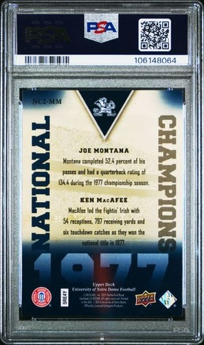 2013 Upper Deck Notre Dame Fighting Irish Joe Montana Graded PSA 10 Gem Mint - Picture 3 of 3