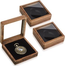 2 Pcs Wooden Pocket Watch Display Case Walnut Wood Single Watch Gift Box with...