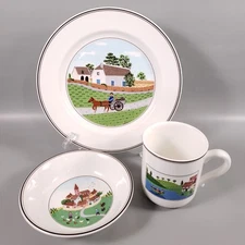 VILLEROY & BOCH DESIGN NAIF Anno 1748 Folk Art Porcelain CUP BOWL PLATE SET