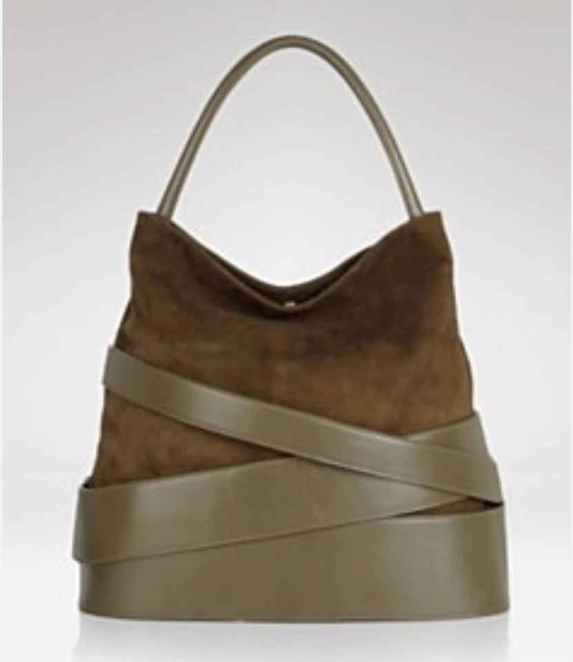 zac posen spoke green suede and leather tote shoulder purse - Image 2 of 4