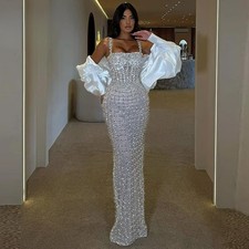 Full Handmade Evening Dress Luxury Mermaid Crystals Beading Cocktail Party Gowns