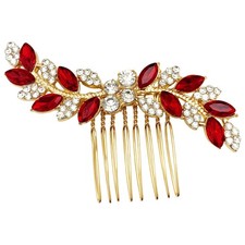 Red Gold Alloy Rhinestone Bridal Wedding Hair Side Comb Elegant Accessory Pin