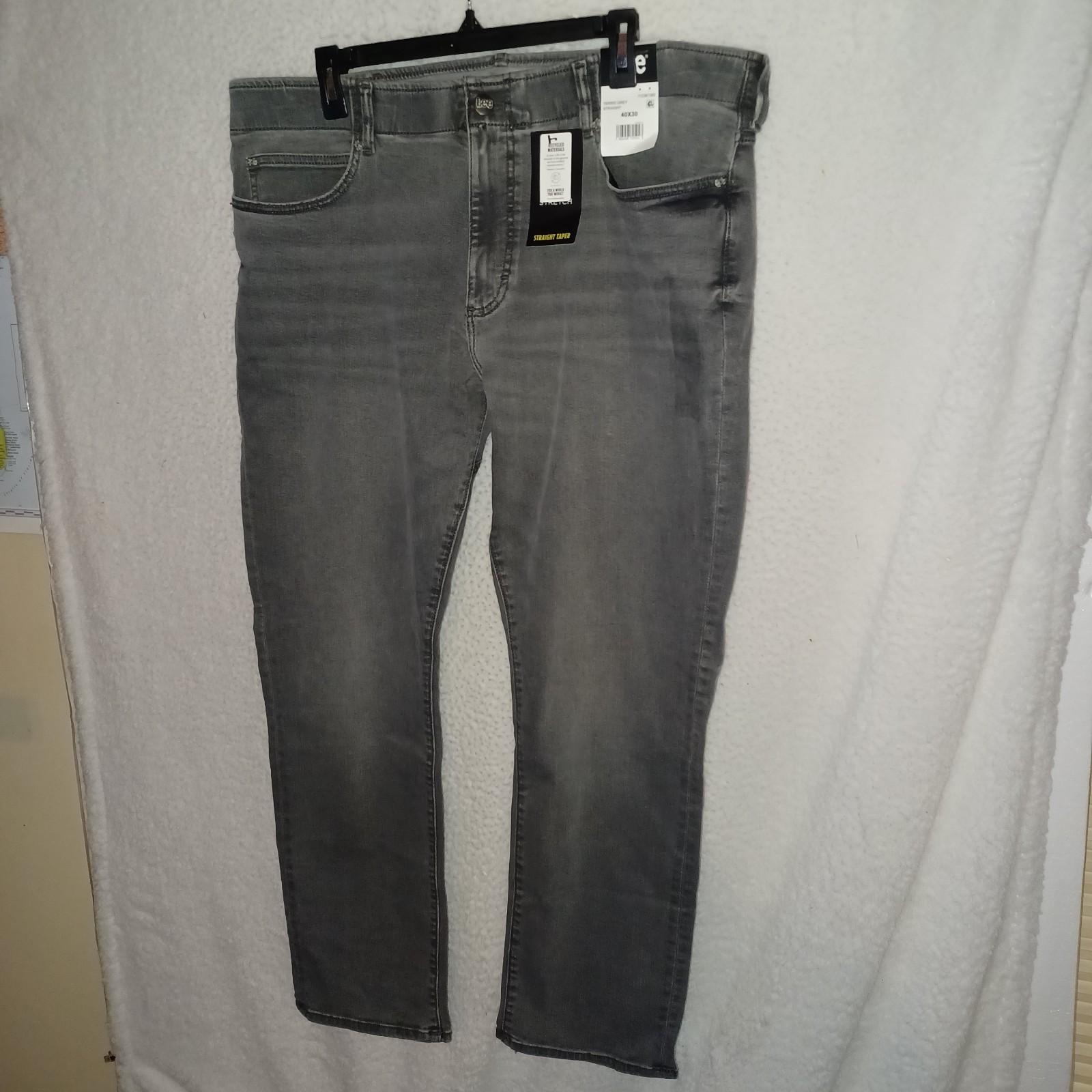 Men Sz 40x30 Straight Taper Gray Denim Jeans Pants Active Stretch (bx1