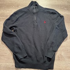 Polo Ralph Lauren Sweater Mens Medium Black 1/4 Zip Mock Neck Pullover Pima