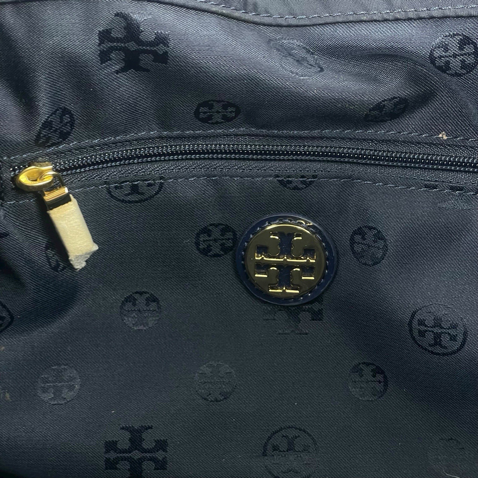 Tory Burch Small Ella Patent Leather Tote Bag Nylon Purse Navy Blue Women thumbnail 9