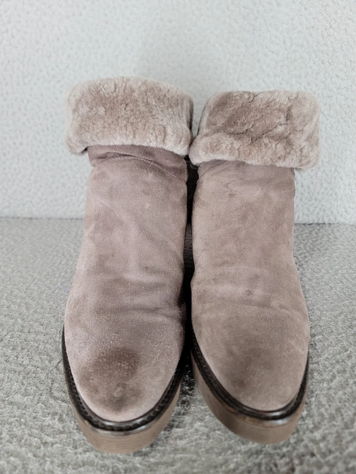 Aquatalia Kimberly Weatherproof Bootie Taupe Tan Suede Sz 9 Shearling Lined  - Image 4 of 4