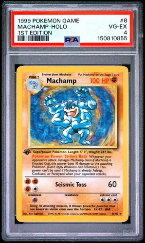 1999 POKEMON BASE SET 1ST EDITION #8 MACHAMP-HOLO PSA 4