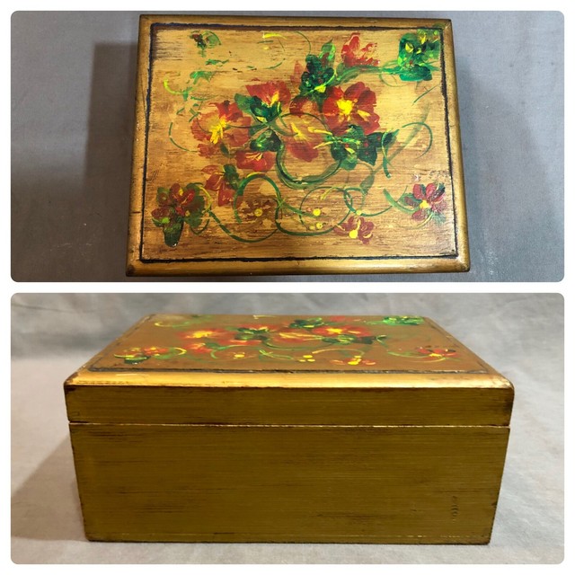 Decorative Black Painted Wooden Box With A Floral Motif Claw