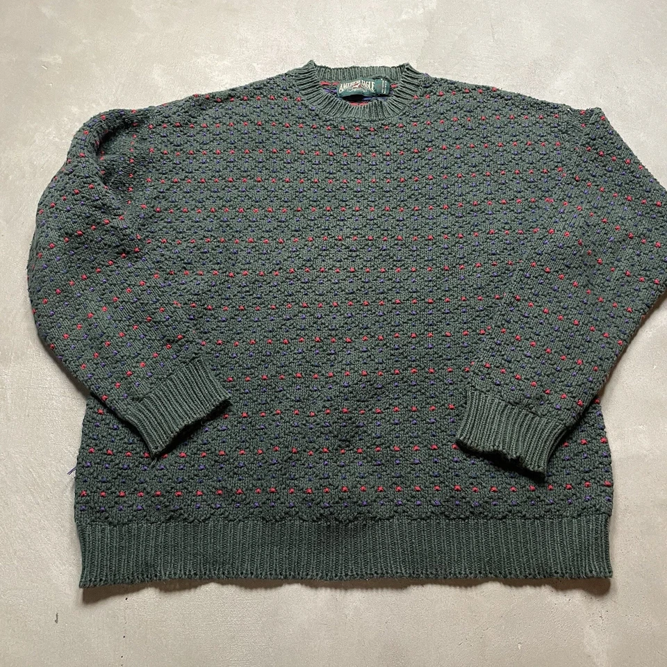 Suéter Vintage American Eagle Birdseye L Hecho en EE. UU. Outfitters Años 90 Rojo Azul Foto 2 de 4