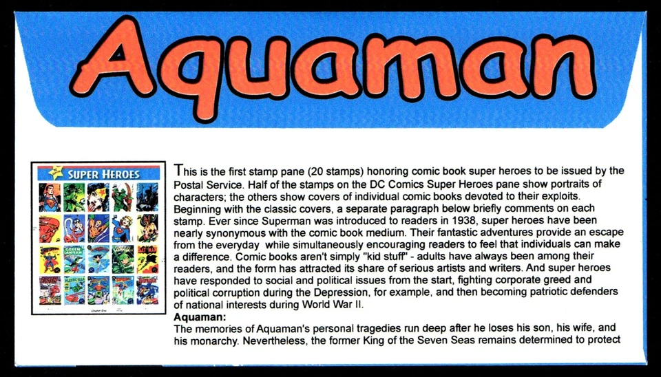 USA, SCOTT # 4084-H, RARE ILLUSTRATED FDC COVER - AQUAMAN, SUPERHEROES 2006 - Image 2 of 2