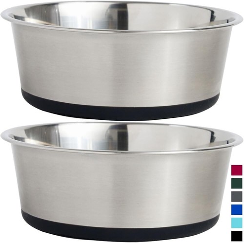 Food & Water Bowl Set of 2 - 8 Cup Heavy Duty Stainless Steel with Silicone Base - Picture 3 of 11