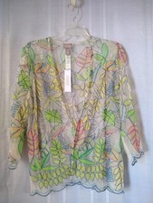 Chico's Women's Floral Mesh Jacket in Alabaster Size 1 Pastels Green New w/Tag
