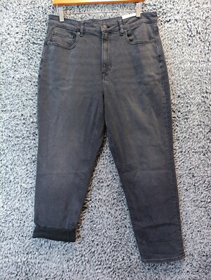American Eagle Mom Jeans Women 12 Gray Regular Stretch High Rise Mid Wash