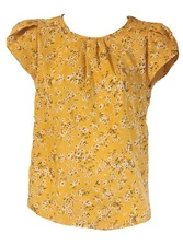 Shein Women's SIZE SMALL/4 Yellow Floral Blouse, Petal Sleeves, Keyhole Back EUC