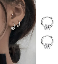925 Sterling Silver Triangle Rings Round CZ Small Huggie Hoop Earrings Gift PE64
