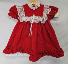 Vtg Mothercare Baby Girls Dress Solid Red Velvet White Lace Ruffle sz 4T Toddler