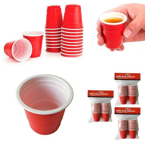 60 tazas rojas 2 oz mini gafas duras de plástico tiro de jalea desechables fiesta