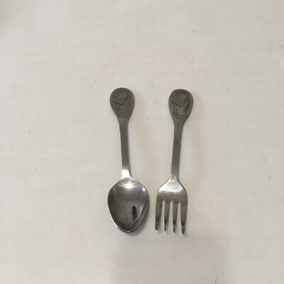 Vintage Tommee Tippee utensils toddler dinnerware little bear spoon and fork