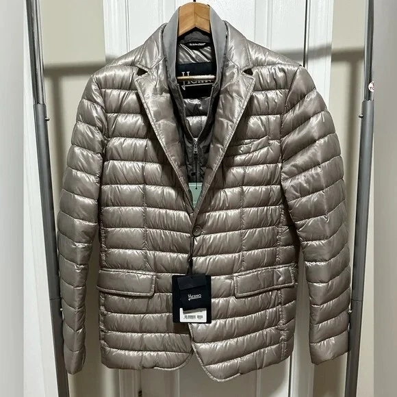 Brand new with tags HERNO Quilted-shell down blazer, size 50 (M), grey