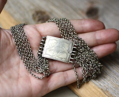 Antique .900 Silver Multi-Strand Chain Collar Necklace Etched Clasp Victorian