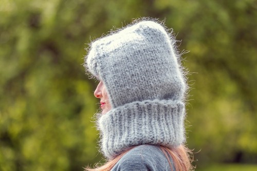 Cappello in mohair spesso maschera da sci balaclava lavorato a mano caldo copricapo invernale cappello da sci - Foto 17 di 36