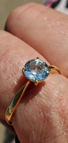 Aquamarine Labcreated Round Cut Solitaire Ring 10kt Solid Yellow Gold - Picture 11 of 12