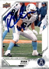 Ryan Bomben Signed 2019 Upper Deck CFL Football card Toronto Argonauts