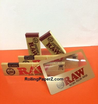 2 Packs of Raw KING SIZE SLIM Classic Rolling Papers + 100 Tips + Magnifier Card