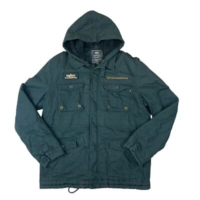 VINTAGE HERREN SCHWARZ ALPHA INDUSTRIES FLEECE GEFÜTTERT BAUMWOLLE PARKA MANTEL MILITÄR XL