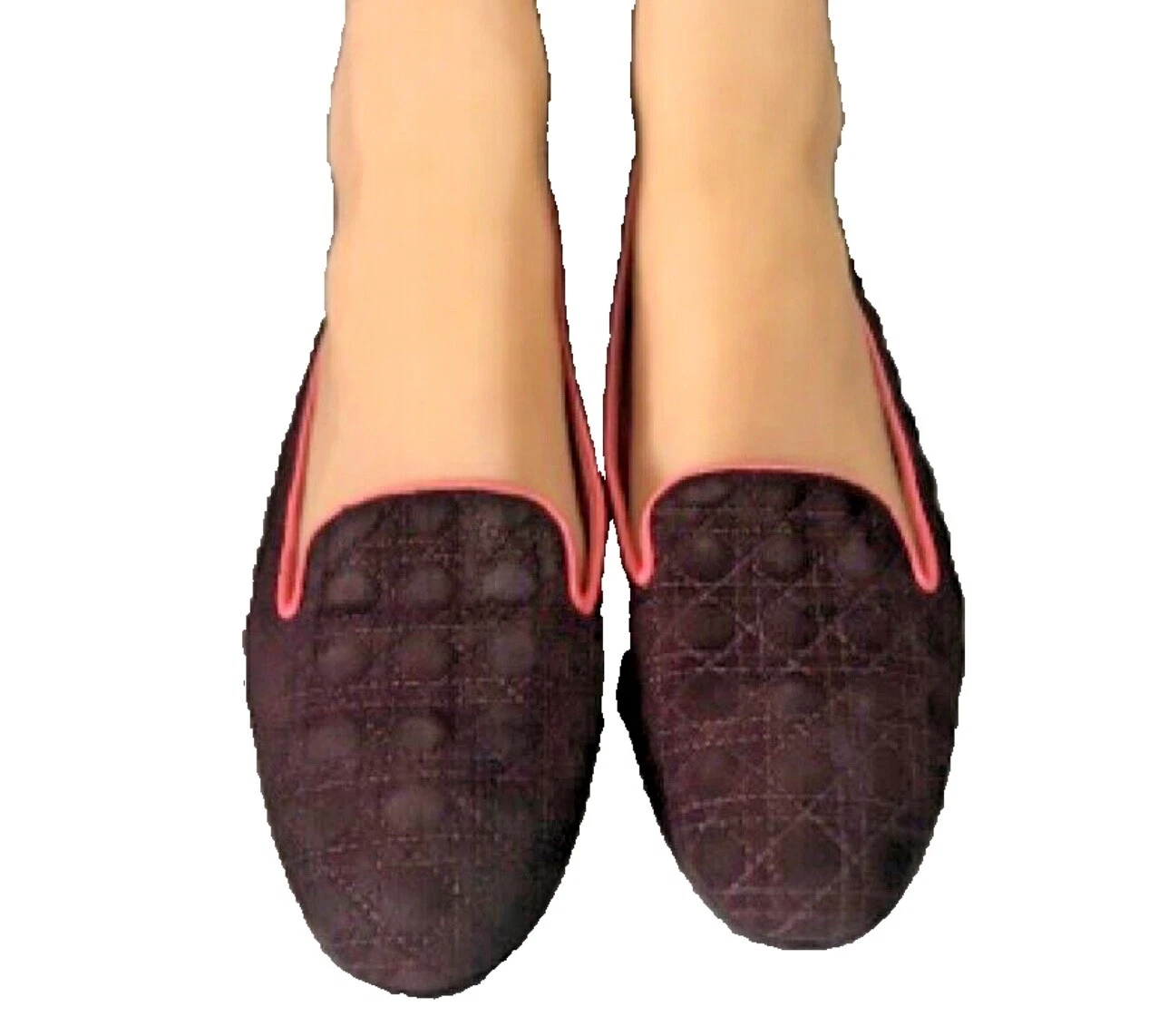 Mocassins plats CHRISTIAN DIOR violet daim matelassé bordeaux bordure verni chaussures 38