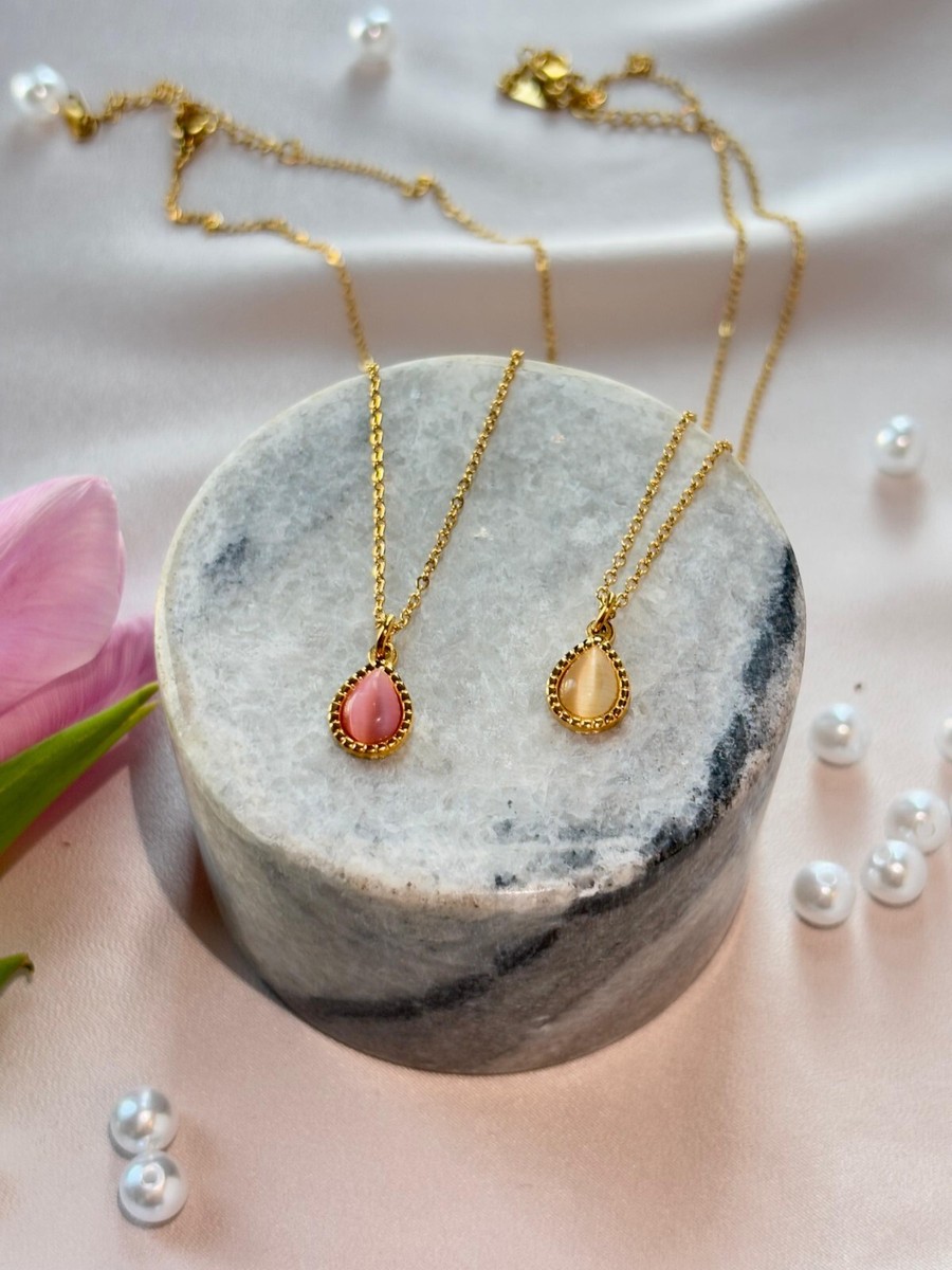 Opal Gold Necklace 18 K Gold Plated On Stainless Steel