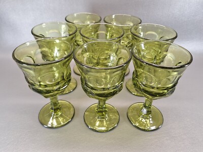 Fostoria Argus Stem Wine Green Glasses Set Of 8 They're 6.5'' Tall Water Goblets