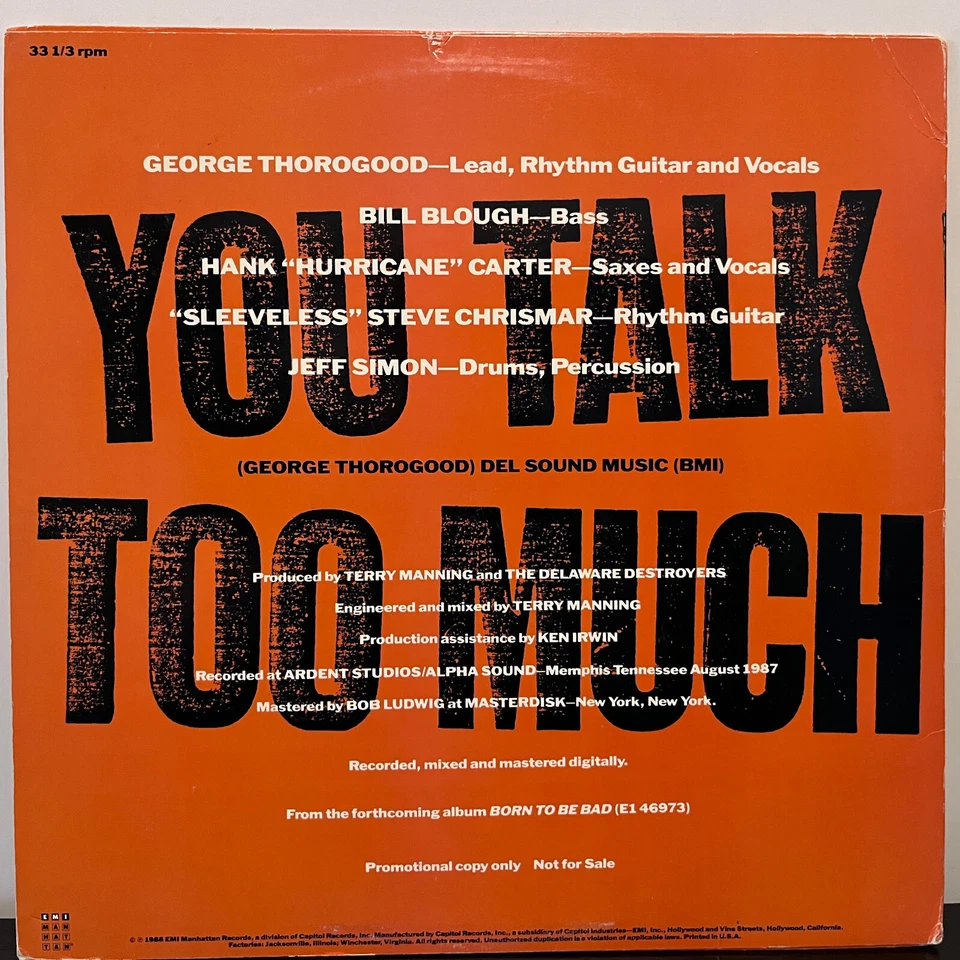 GEORGE THOROGOOD - You Talk Too Much (Promo) - 12" Vinyl Record Single - EX - Image 2 of 3